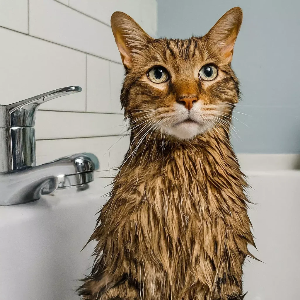 風呂上がり後の猫