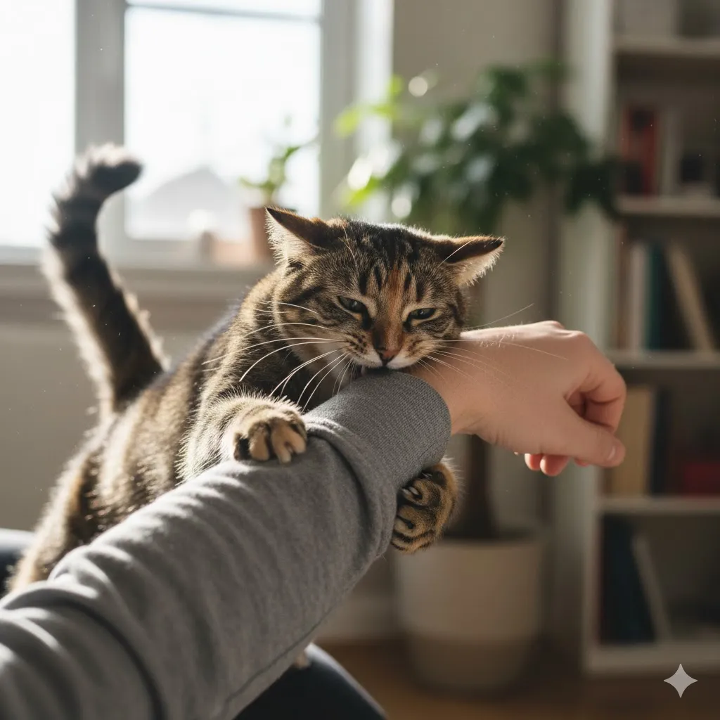 猫が腕に抱きついて噛む心理！けりけりは愛情？やめさせるべき行動？