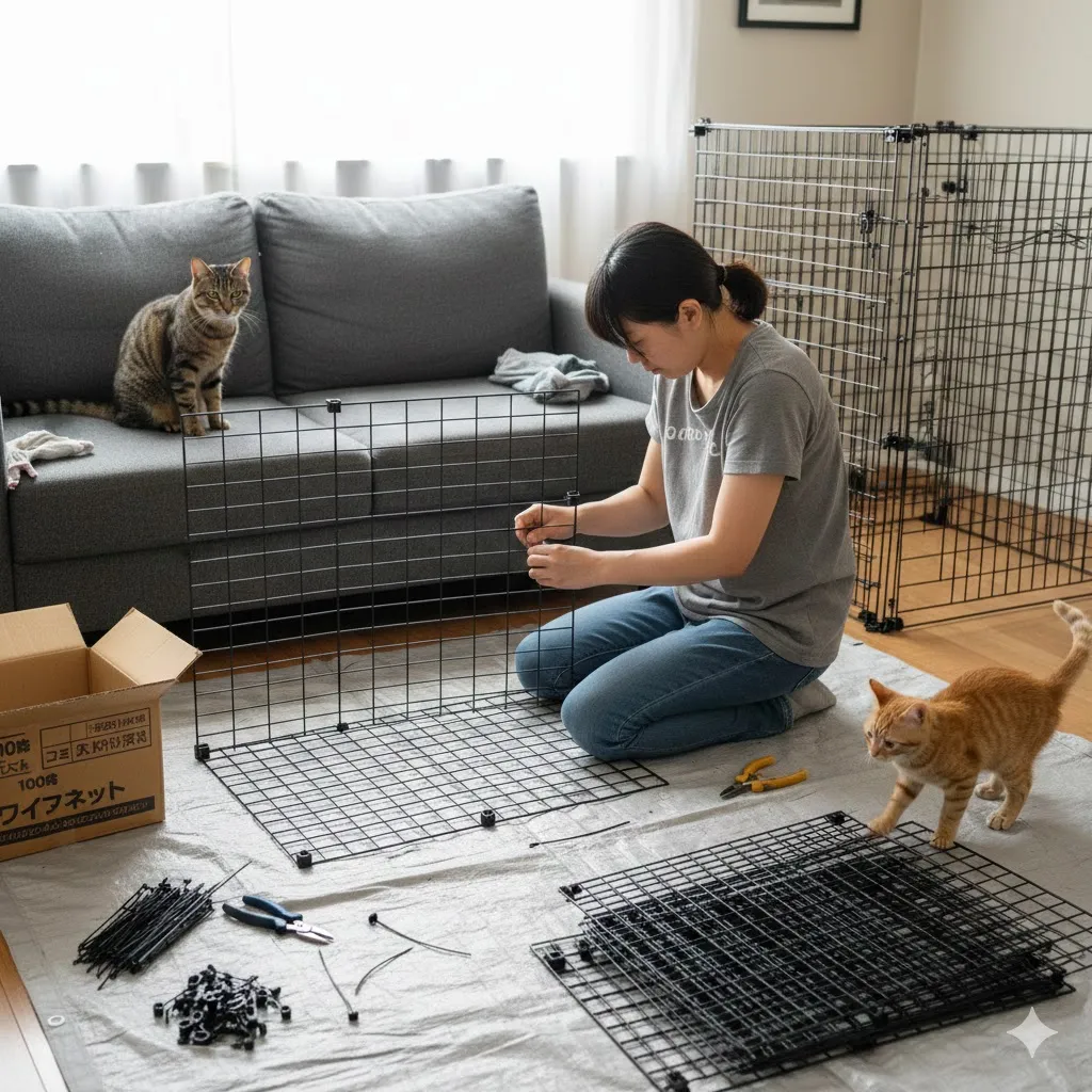 100均ワイヤーネットで猫ケージを手作り！2階建ての作り方と代用案