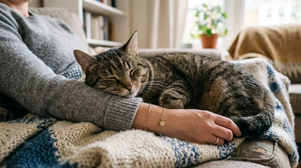 腕枕で猫と一緒に寝る2