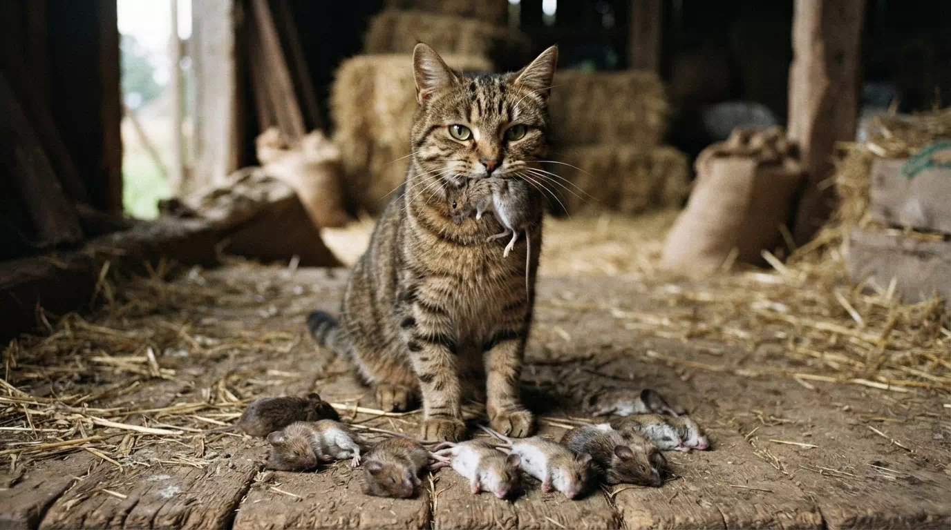 猫がネズミを持ってくる